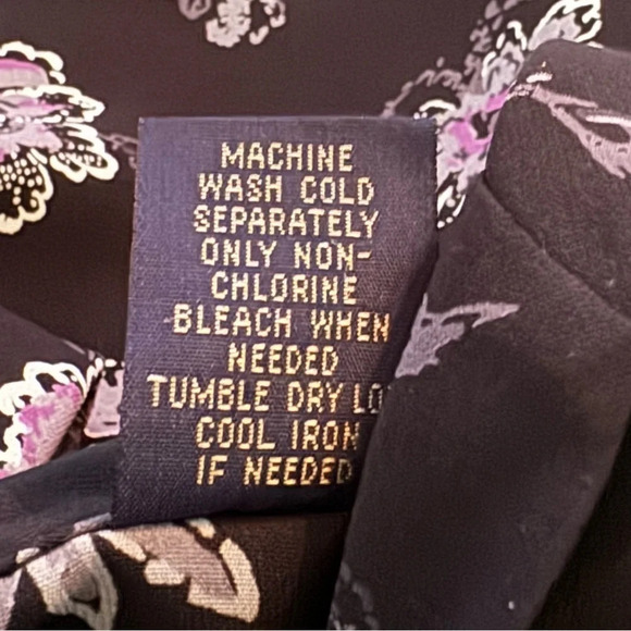 Laura Scott 10 Medium Shirt Top Black Floral Long Sleeve V Neck Button Up Women - Picture 7 of 7